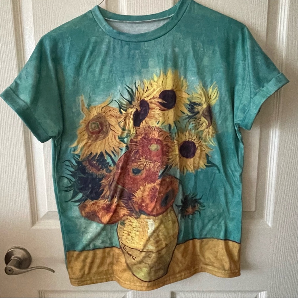 Women’s Van Gogh Sunflower Painting Tee Shirt Top Size Small
